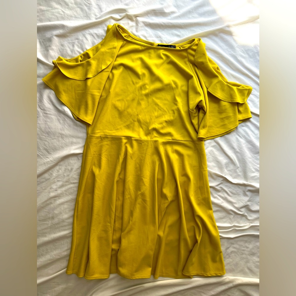 Symphony Chartreuse Flutter Sleeve Skater Dress